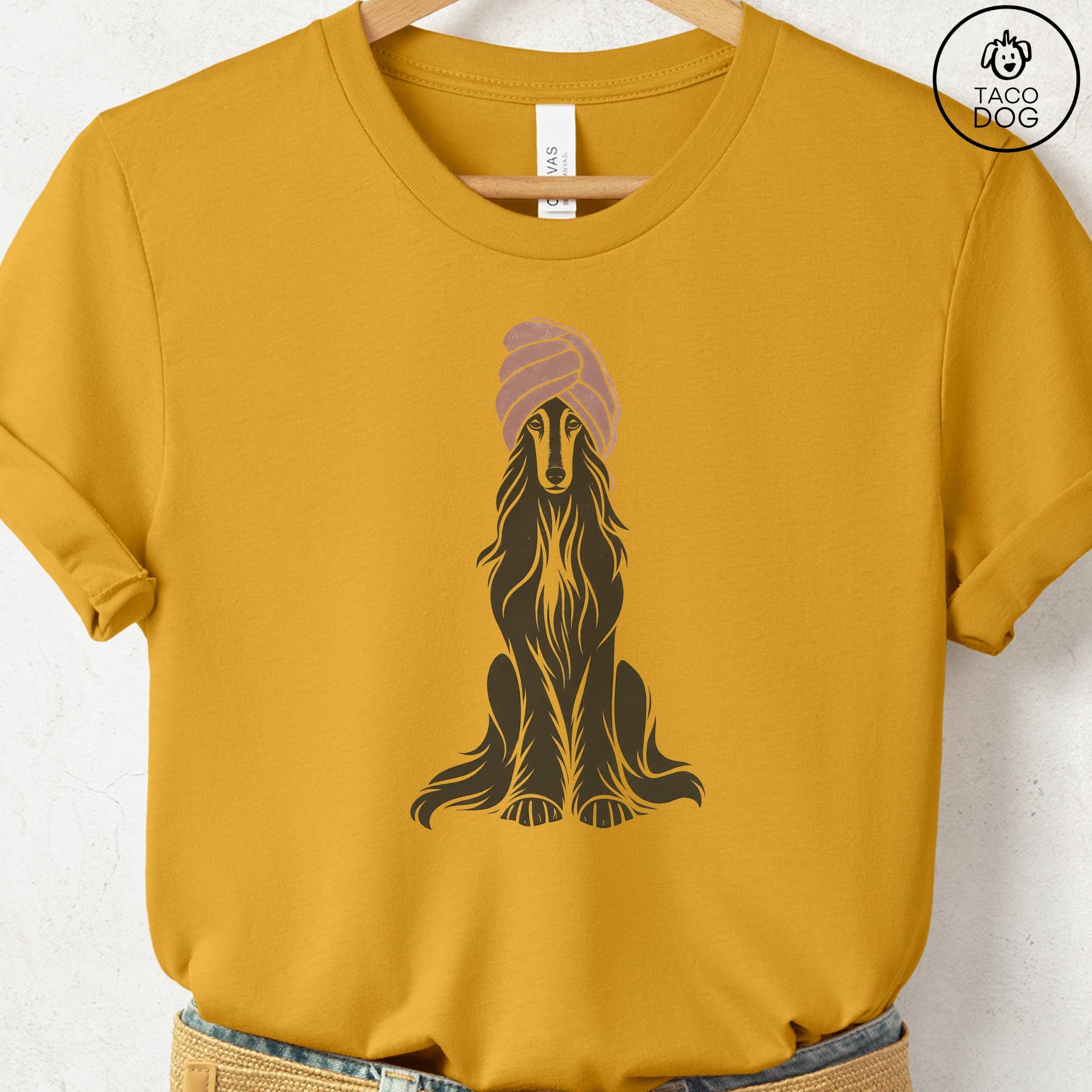 Afghan Hound Spa Linocut Tee Mustard S Taco-Dog