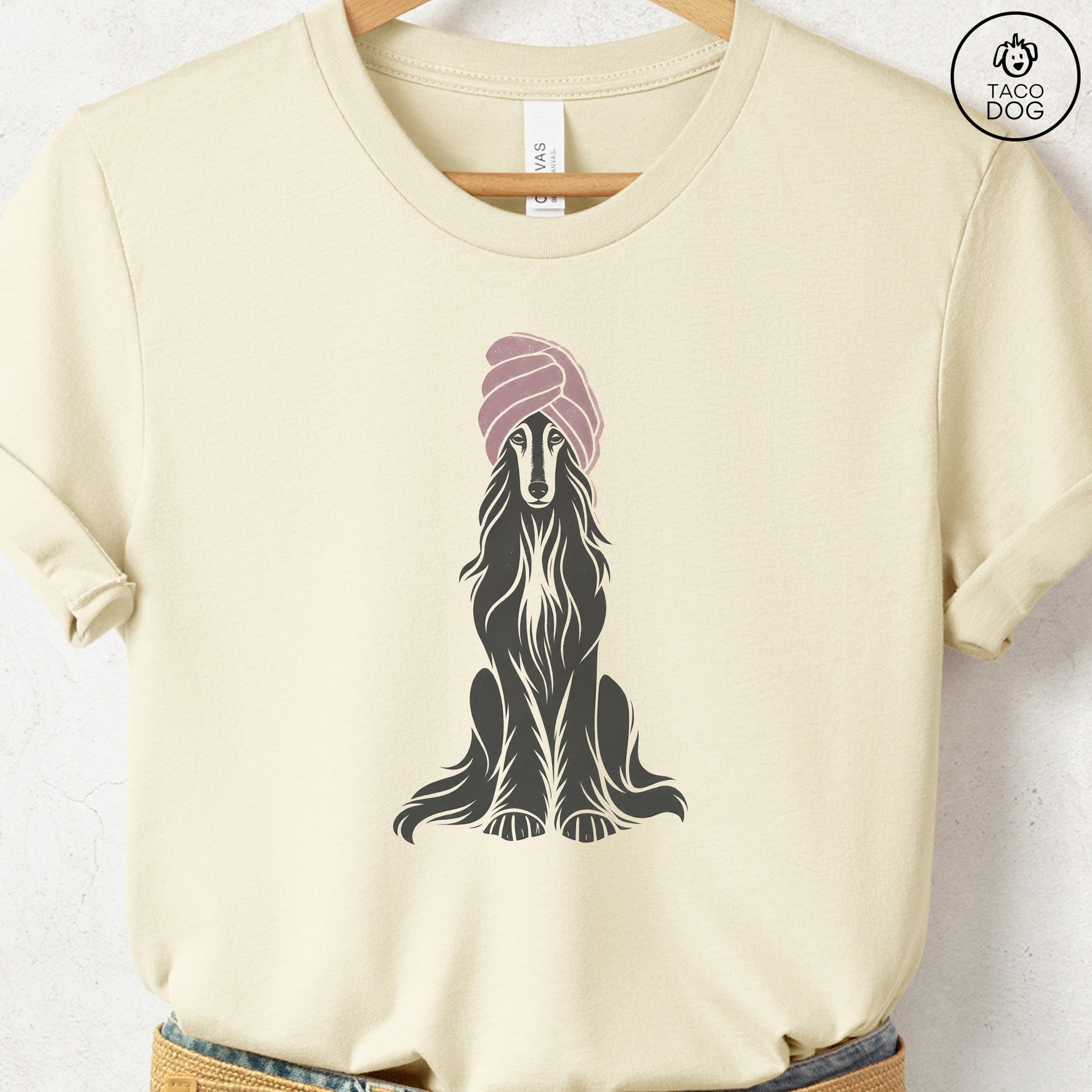 Afghan Hound Spa Linocut Tee Natural S Taco-Dog