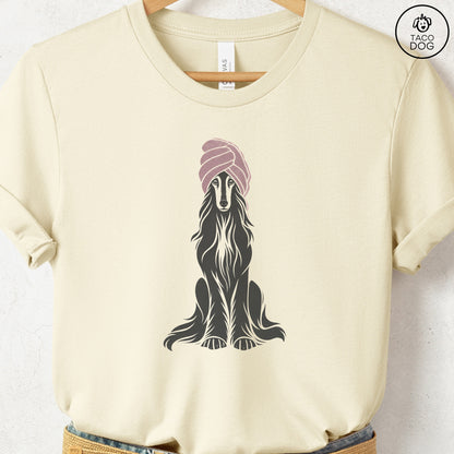 Afghan Hound Spa Linocut Tee Natural S Taco-Dog