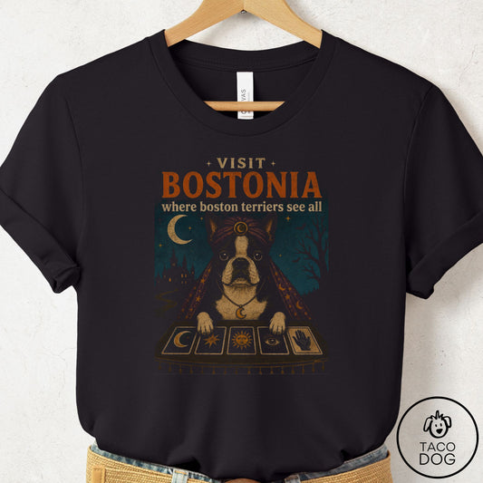 Boston Terrier Tarot T-Shirt Black Taco-Dog