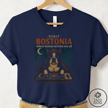 Boston Terrier Tarot T-Shirt Navy Taco-Dog