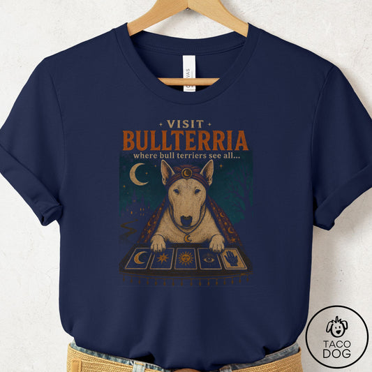 Bull Terrier Tarot T-Shirt Navy Taco-Dog