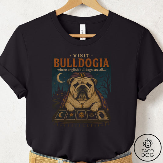 English Bulldog Tarot T-Shirt Black Taco-Dog