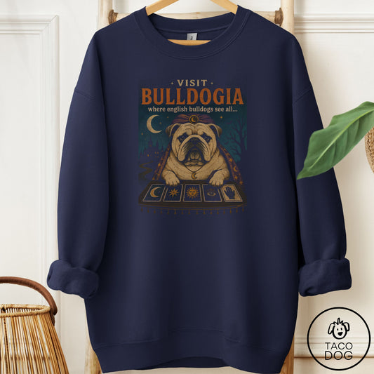 English Bulldog Tarot Sweatshirt Navy Taco-Dog