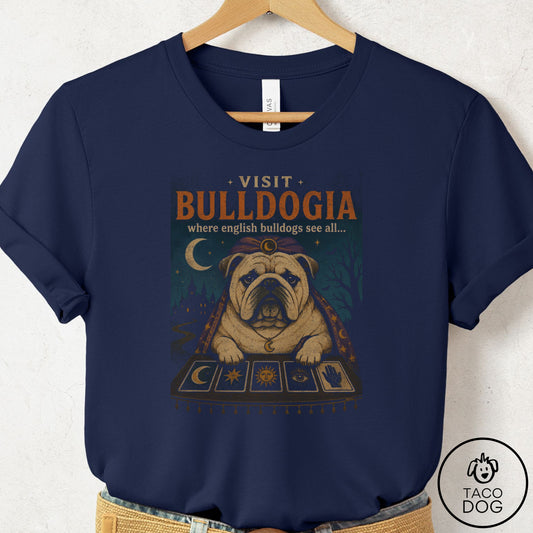 English Bulldog Tarot T-Shirt Navy Taco-Dog