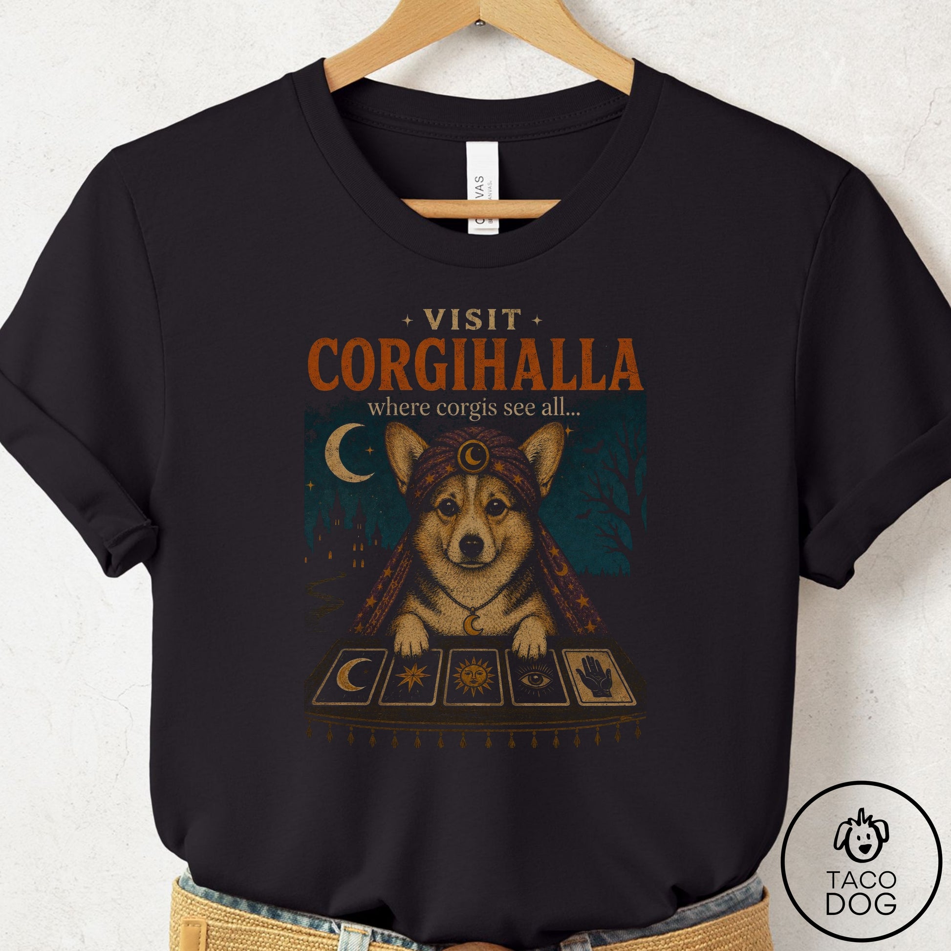 Corgi Tarot T-Shirt Black Taco-Dog