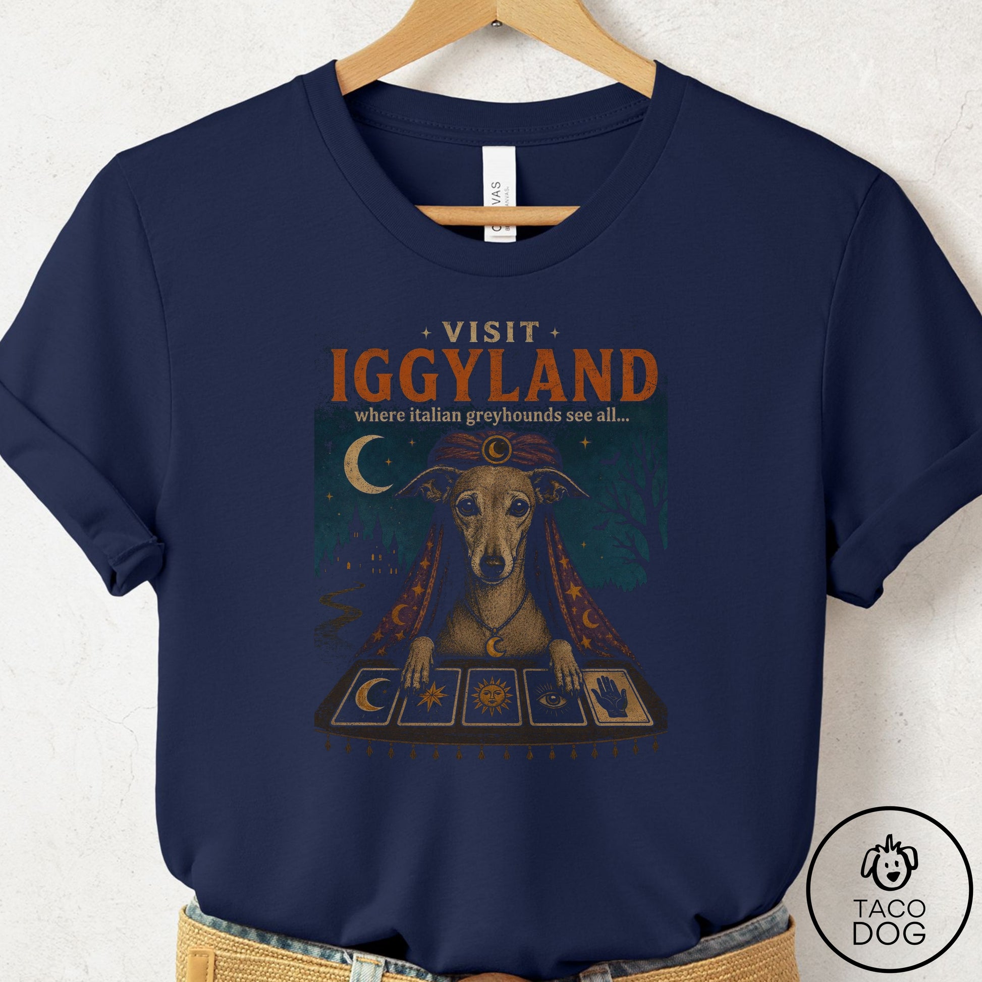 Italian Greyhound Whippet Tarot T-Shirt Navy Taco-Dog