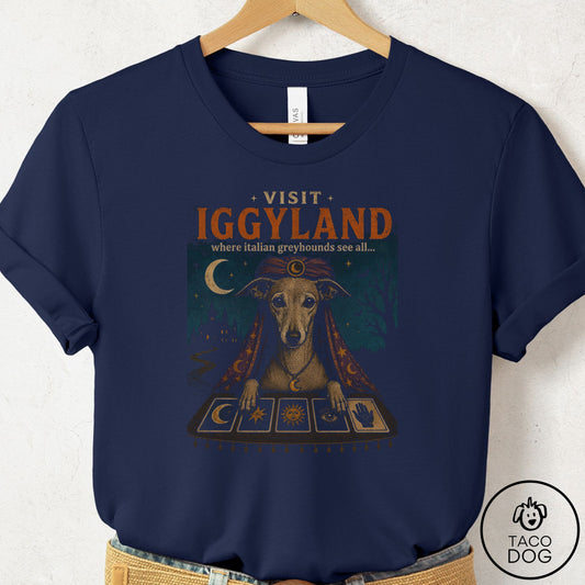Italian Greyhound Whippet Tarot T-Shirt Navy Taco-Dog