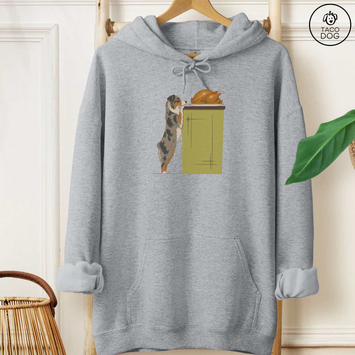 Australian Shepherd Turkey Hoodie Graphite Heather Taco-Dog