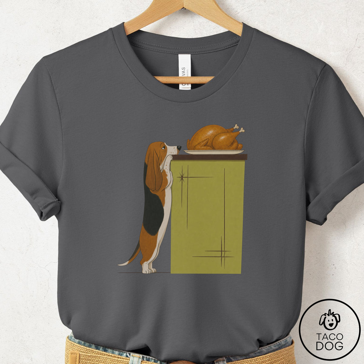 Basset Hound Turkey T-Shirt Asphalt Taco-Dog