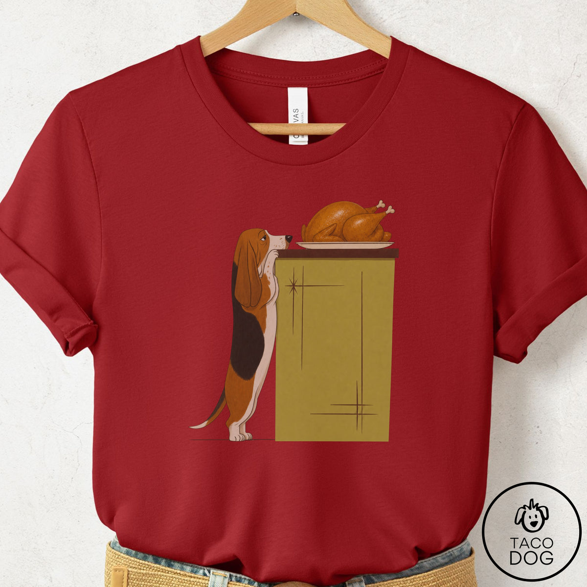Basset Hound Turkey T-Shirt Canvas Red Taco-Dog