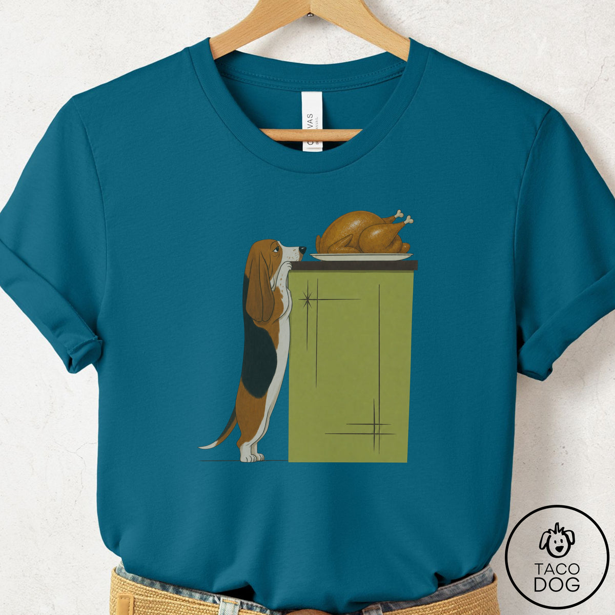 Basset Hound Turkey T-Shirt Deep Teal Taco-Dog