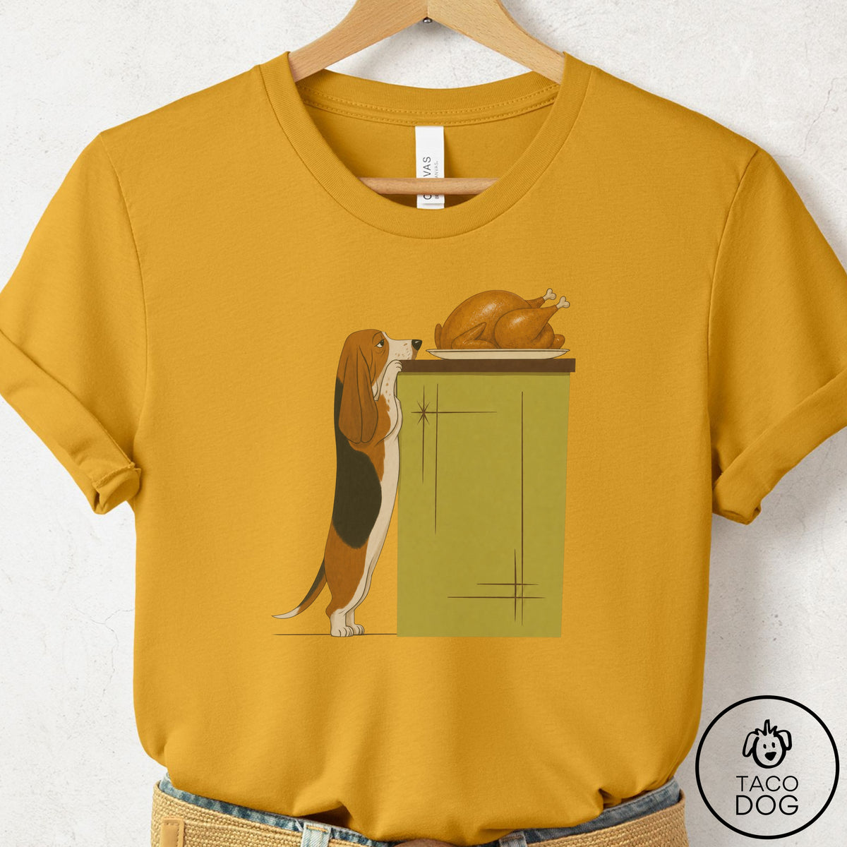 Basset Hound Turkey T-Shirt Mustard Taco-Dog