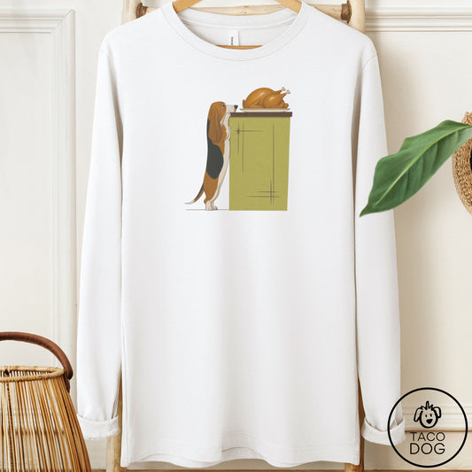 Basset Hound Turkey Long Sleeve Tee White Taco-Dog