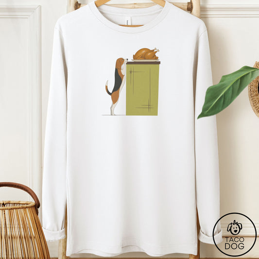 Beagle Turkey Long Sleeve Tee White Taco-Dog