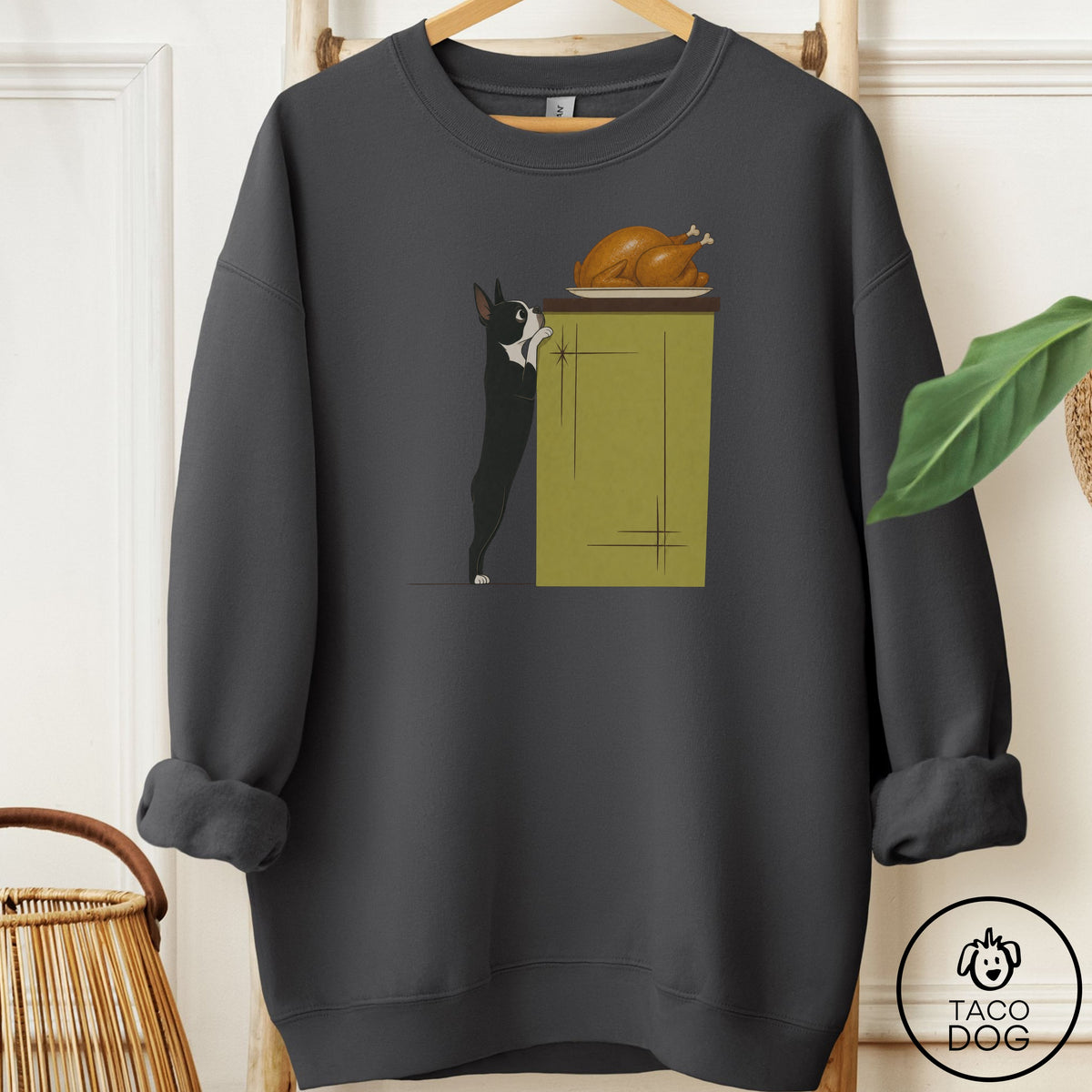 Boston Terrier Turkey Sweatshirt Charcoal Taco-Dog