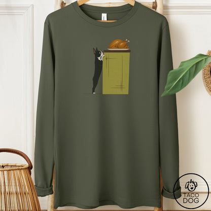 Boston Terrier Turkey Long Sleeve Tee Military Green Taco-Dog