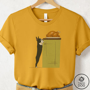 Boston Terrier Turkey T-Shirt Mustard Taco-Dog