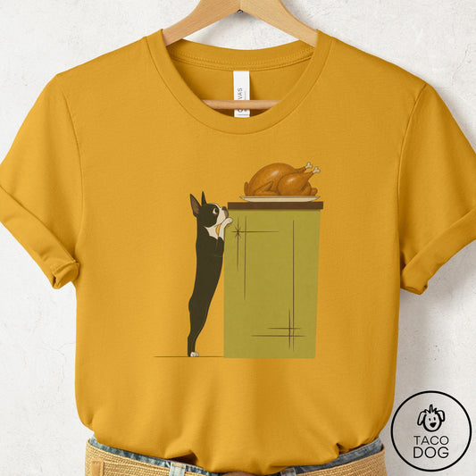 Boston Terrier Turkey T-Shirt Mustard Taco-Dog