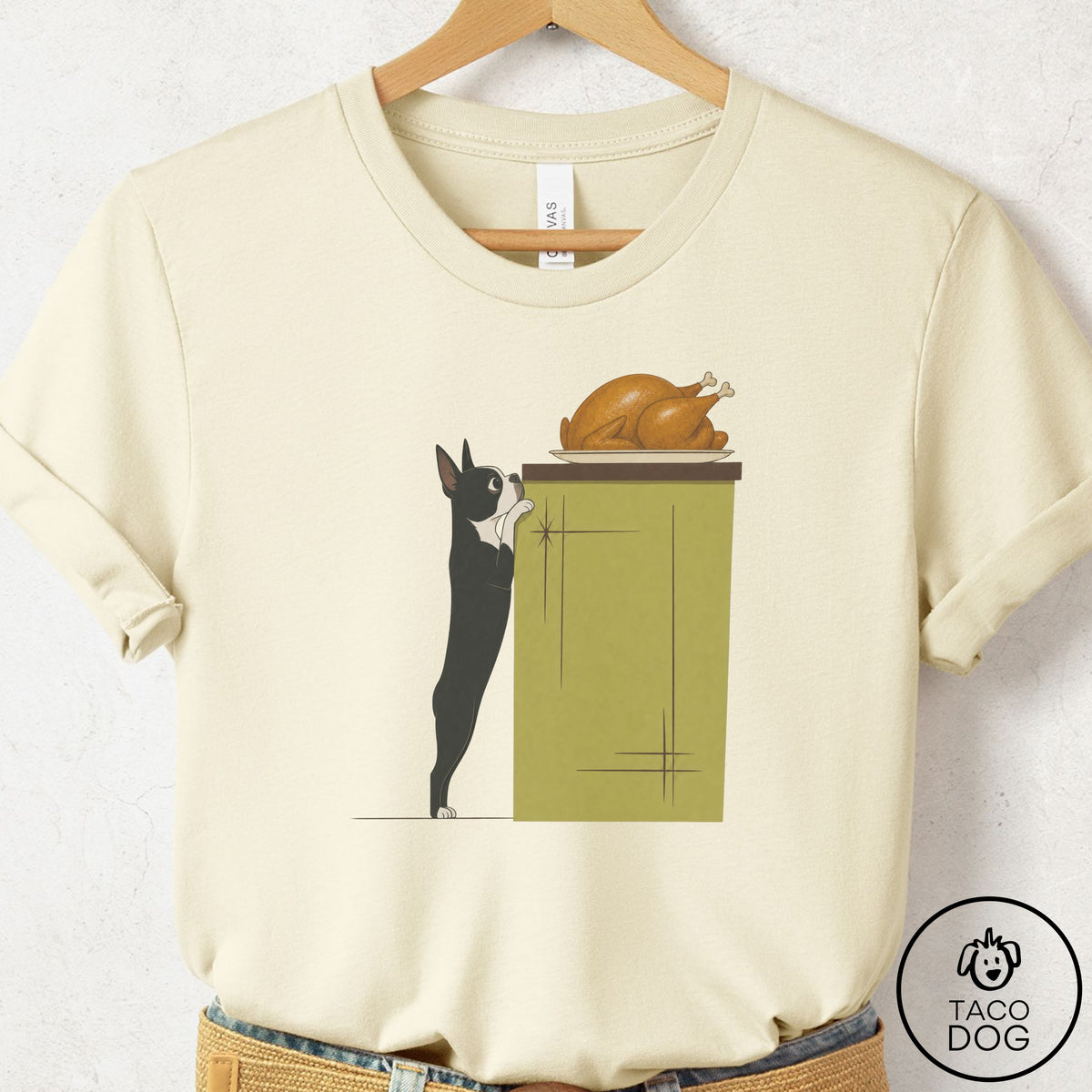 Boston Terrier Turkey T-Shirt Natural Taco-Dog