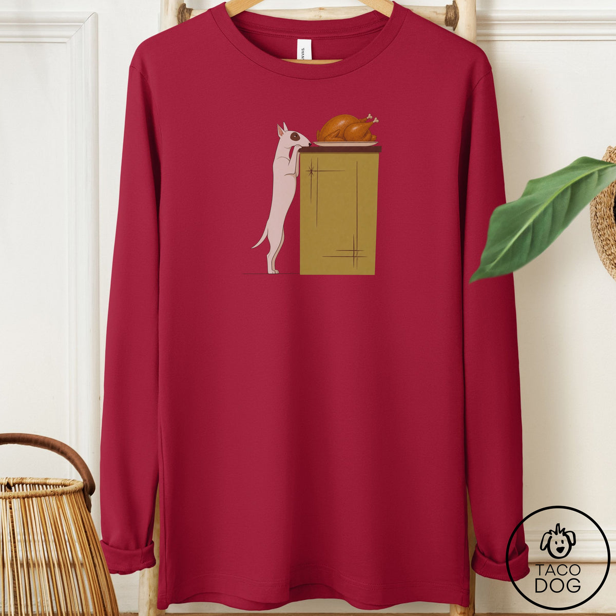 Bull Terrier Turkey Long Sleeve Tee Cardinal Taco-Dog