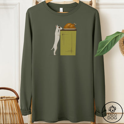 Bull Terrier Turkey Long Sleeve Tee Military Green Taco-Dog