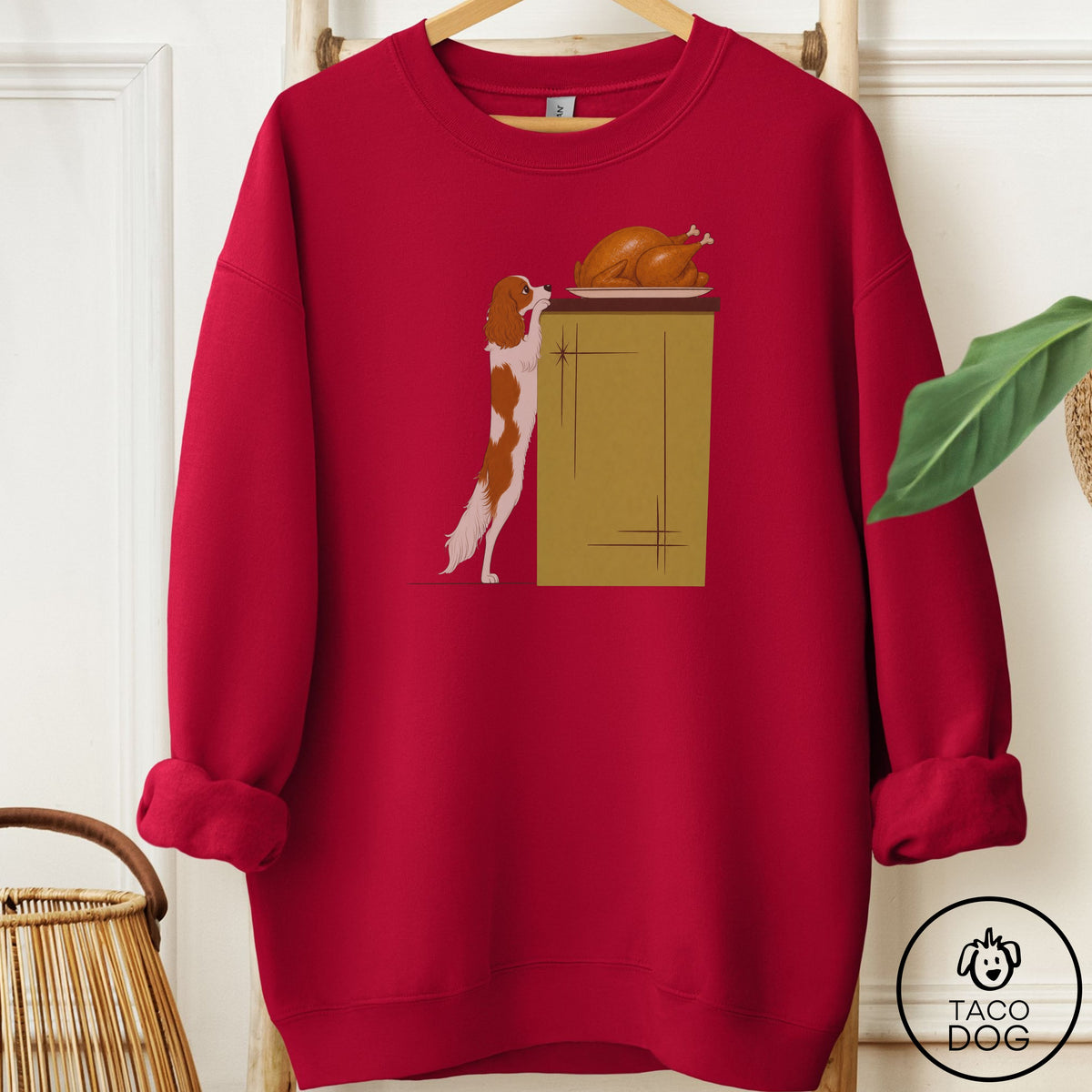Cavalier King Charles Spaniel Turkey Sweatshirt Cardinal Red Taco-Dog