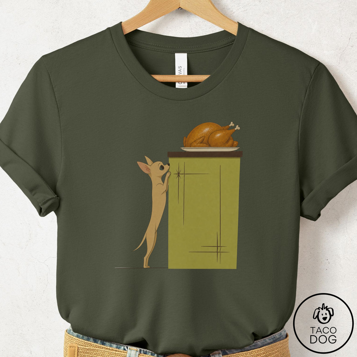 Chihuahua Turkey T-Shirt Military Green Taco-Dog