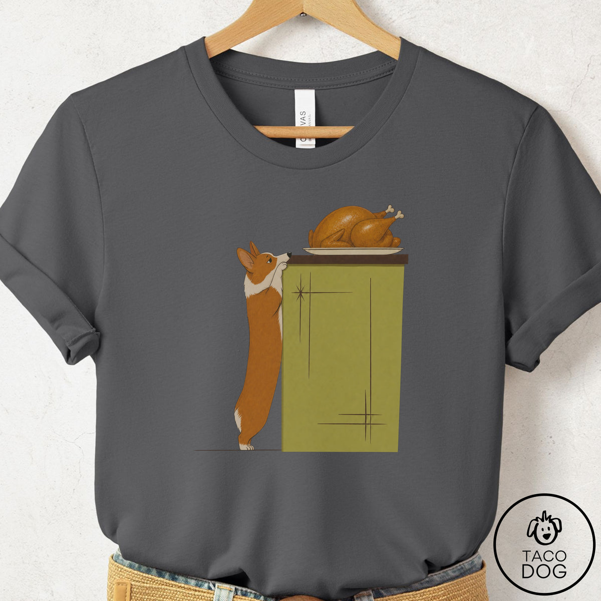 Corgi Turkey T-Shirt Asphalt Taco-Dog