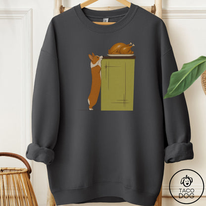 Corgi Turkey Sweatshirt Charcoal Taco-Dog