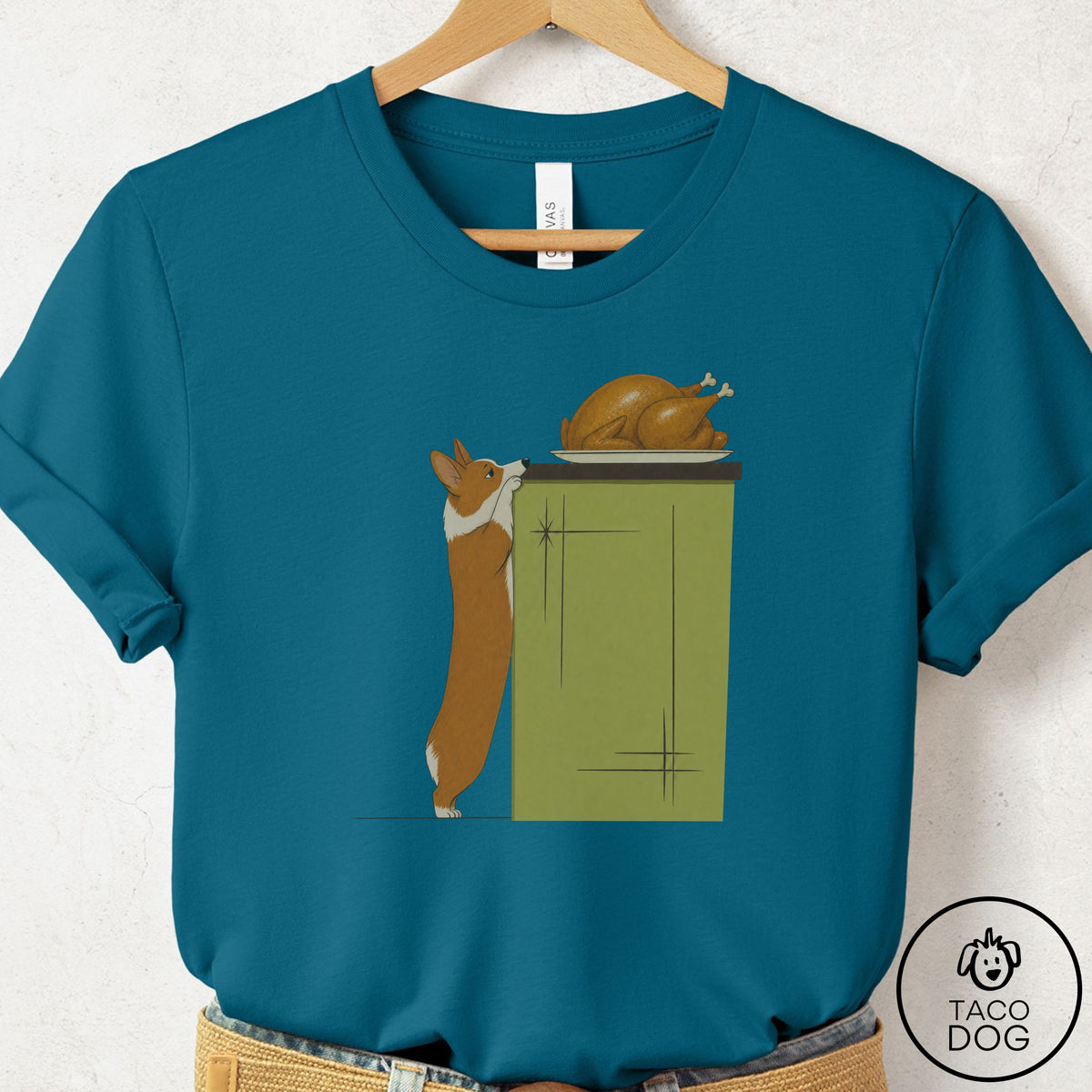 Corgi Turkey T-Shirt Deep Teal Taco-Dog