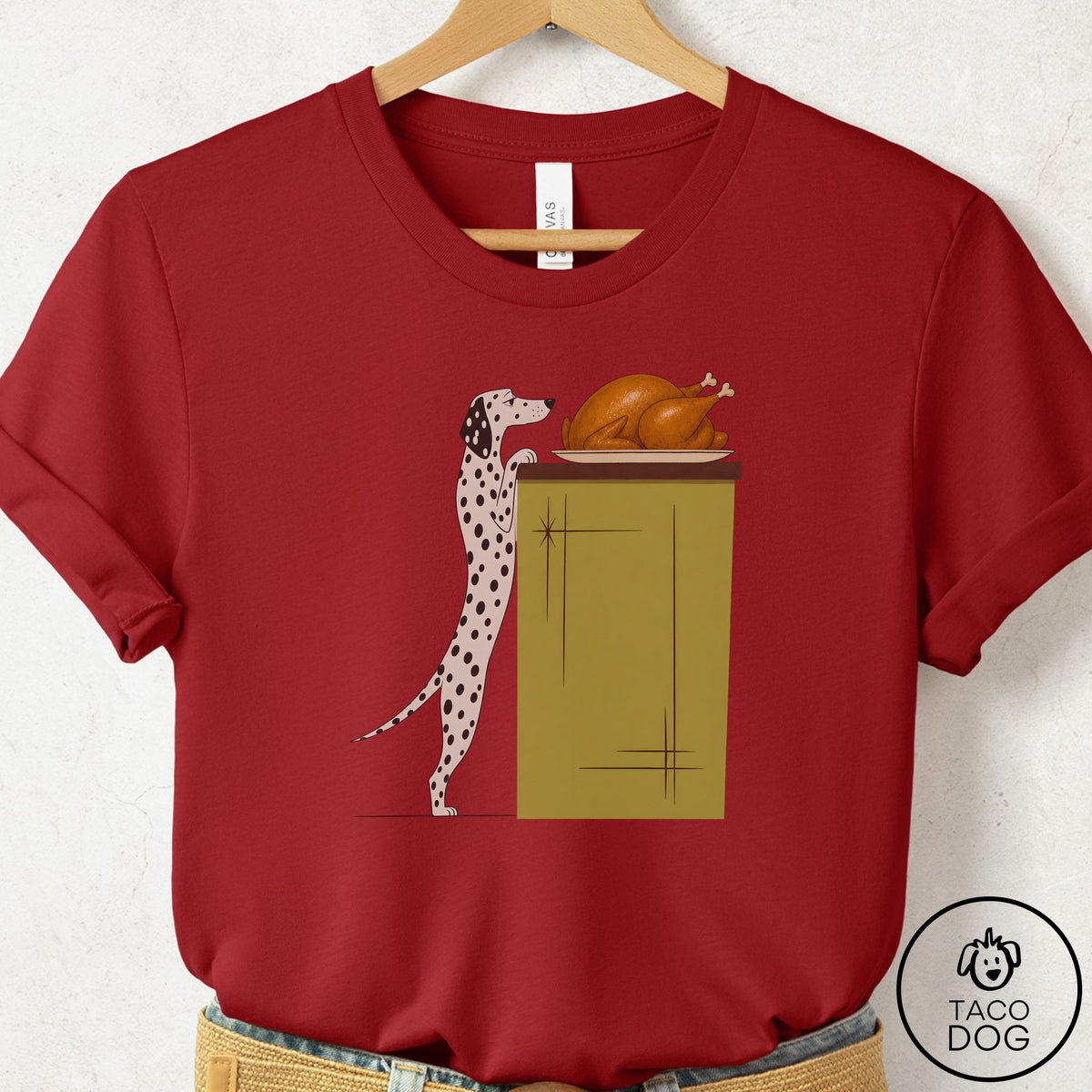 Dalmatian Turkey T-Shirt Canvas Red Taco-Dog