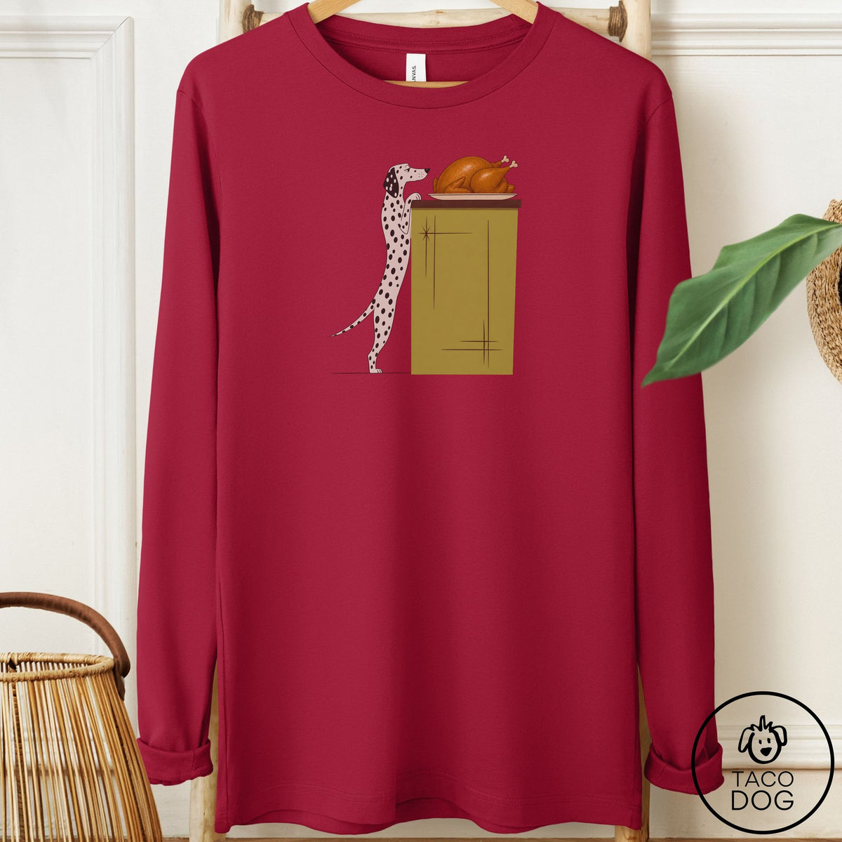 Dalmatian Turkey Long Sleeve Tee Cardinal Taco-Dog