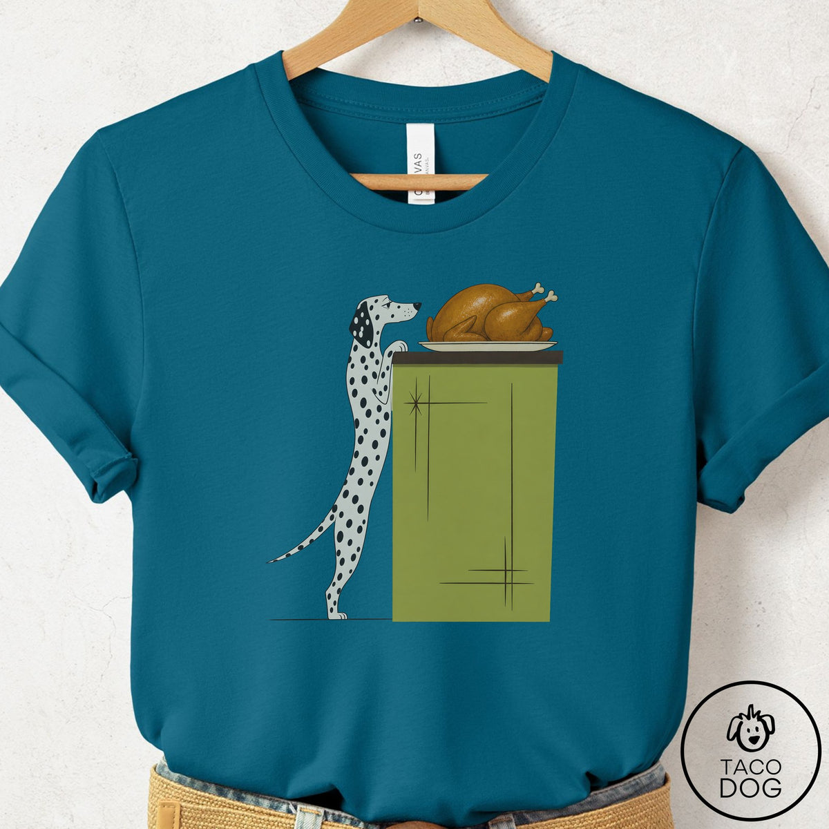 Dalmatian Turkey T-Shirt Deep Teal Taco-Dog