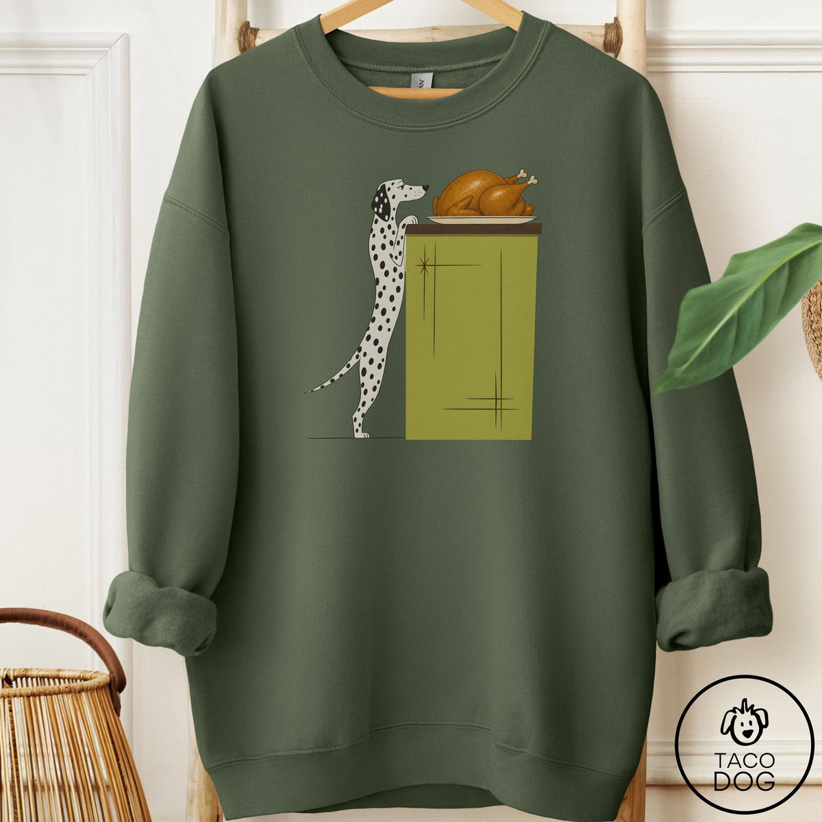 Dalmatian Turkey Sweatshirt Military Green Taco-Dog