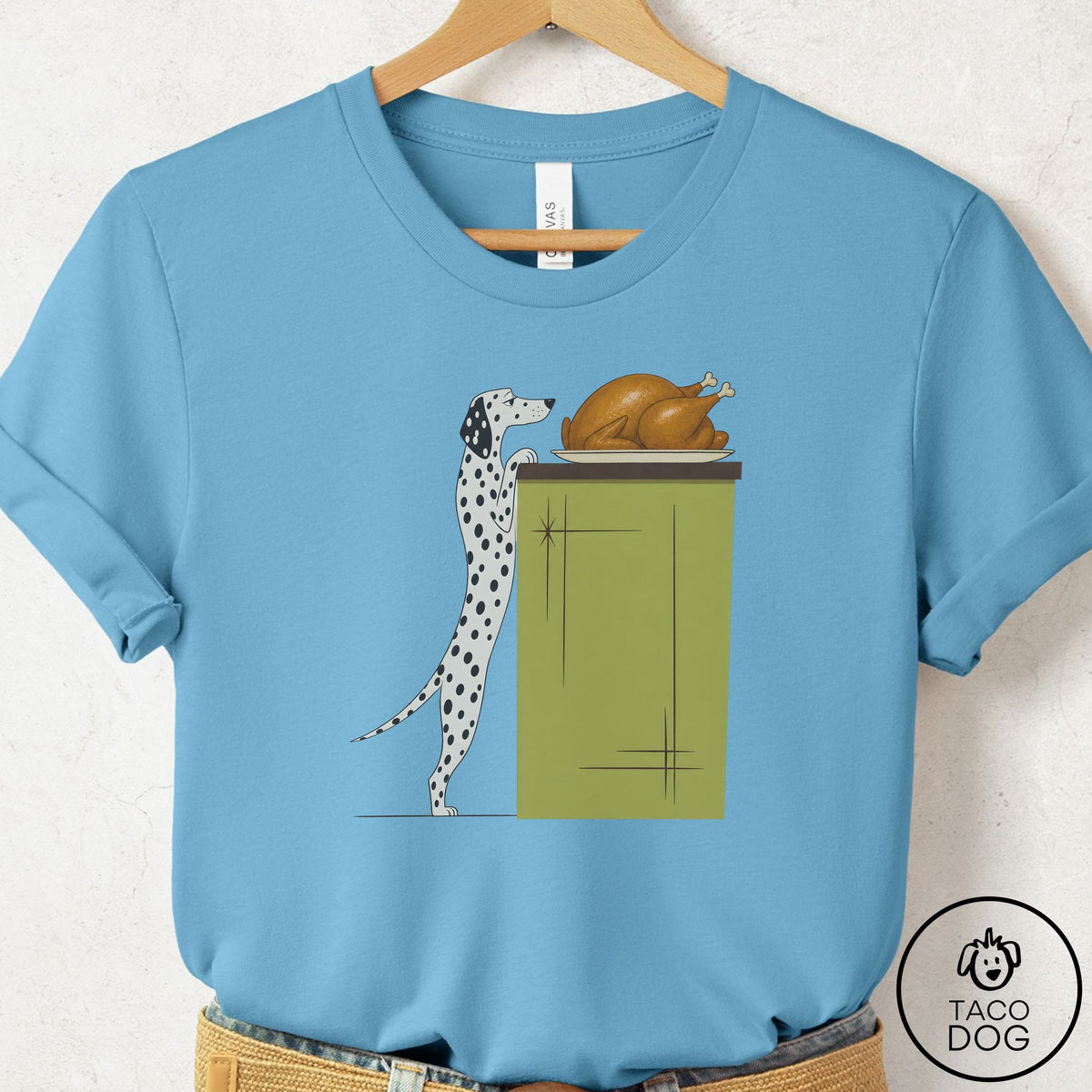 Dalmatian Turkey T-Shirt Ocean Blue Taco-Dog