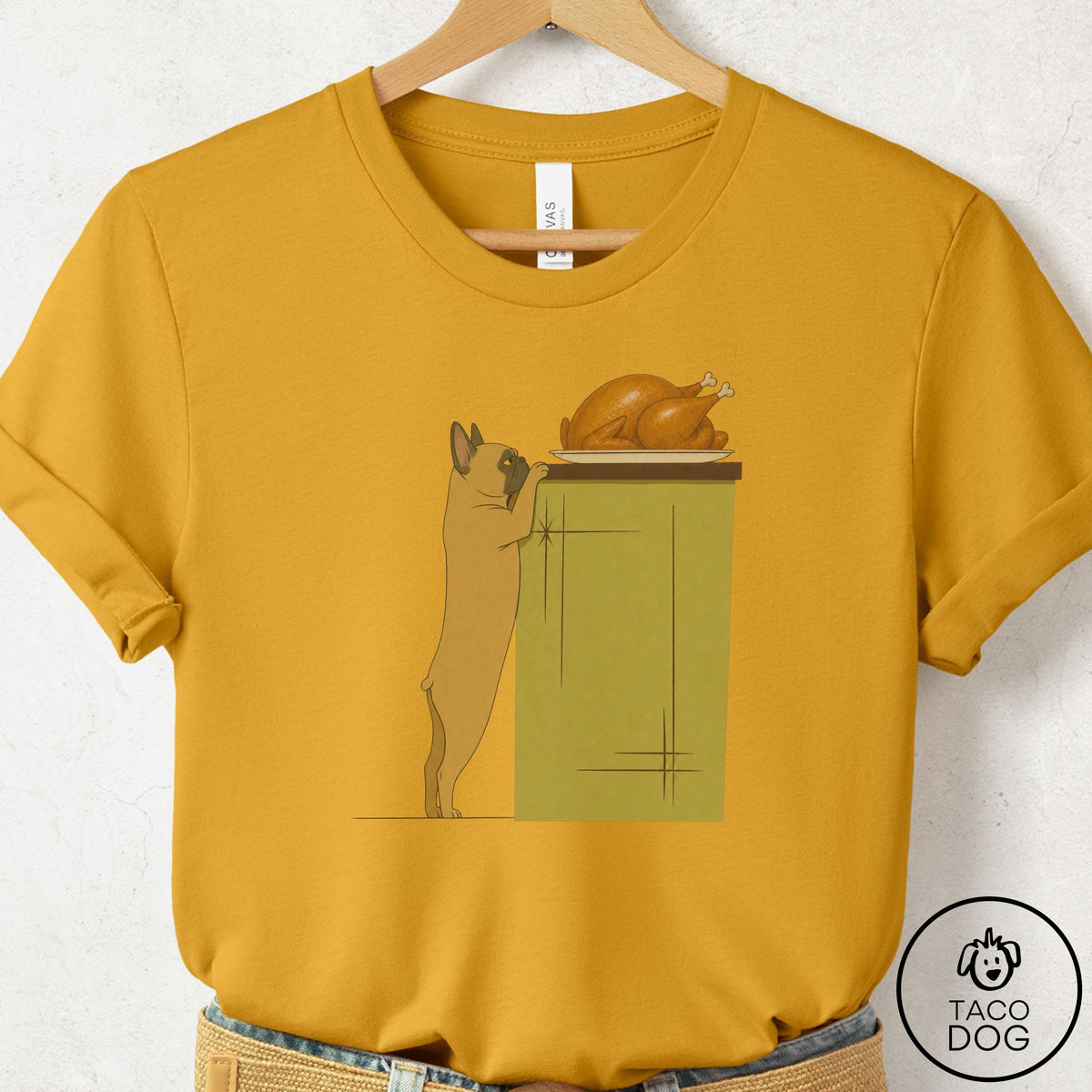French Bulldog Frenchie Turkey T-Shirt Mustard Taco-Dog