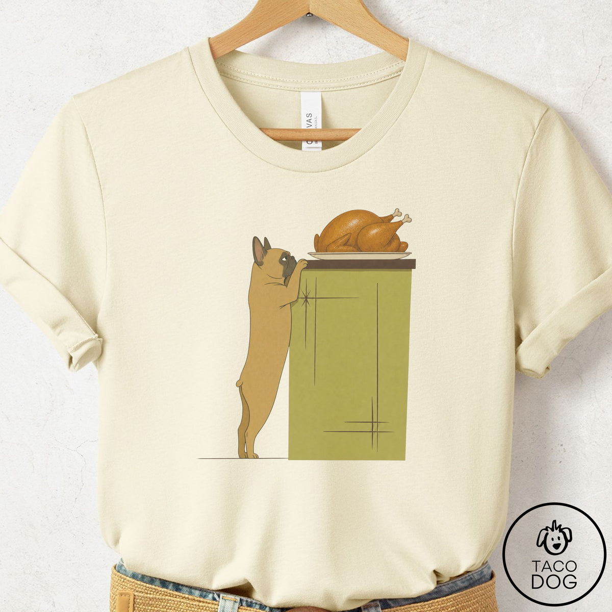 French Bulldog Frenchie Turkey T-Shirt Natural Taco-Dog