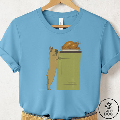 French Bulldog Frenchie Turkey T-Shirt Ocean Blue Taco-Dog