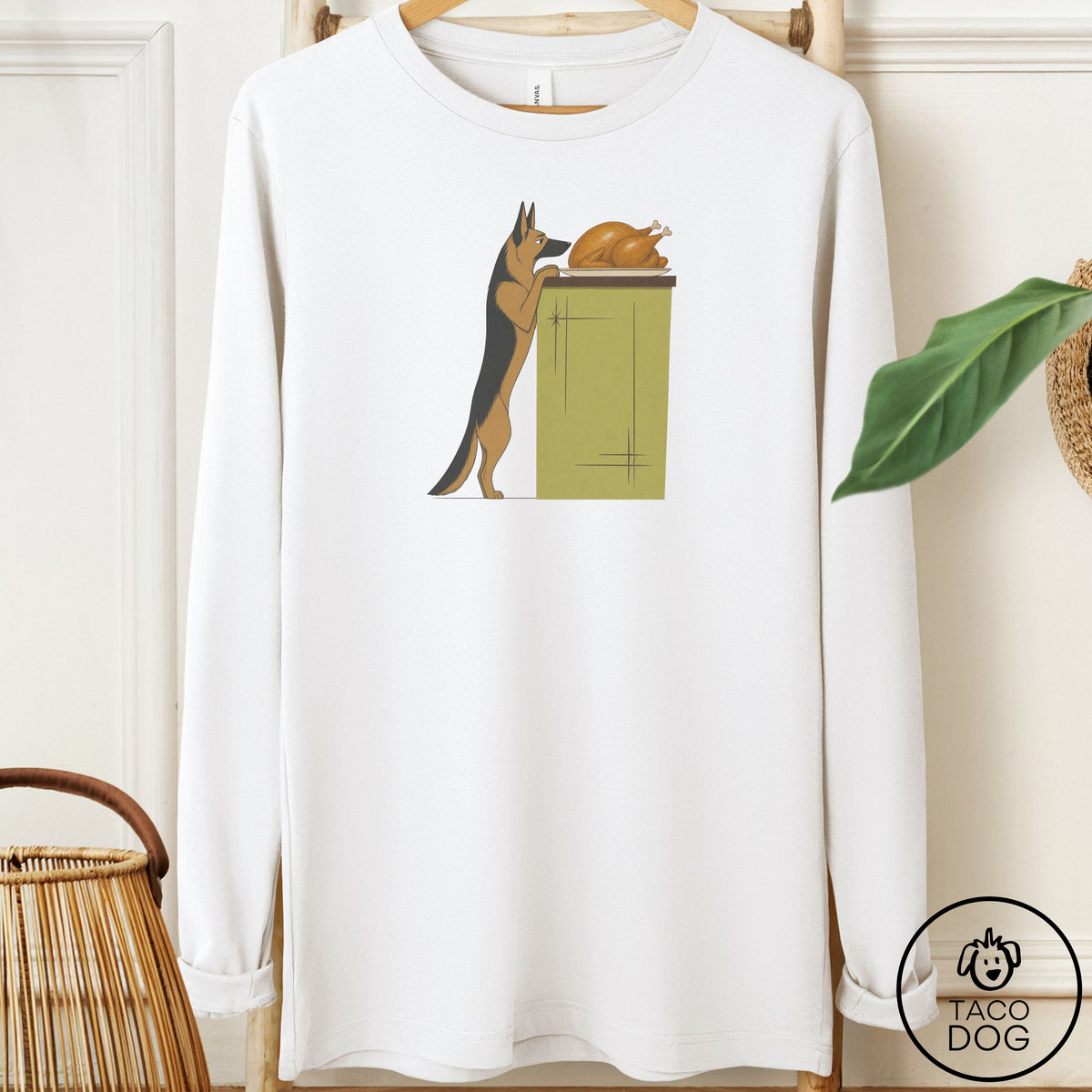 German Shepherd Turkey Long Sleeve Tee White Taco-Dog