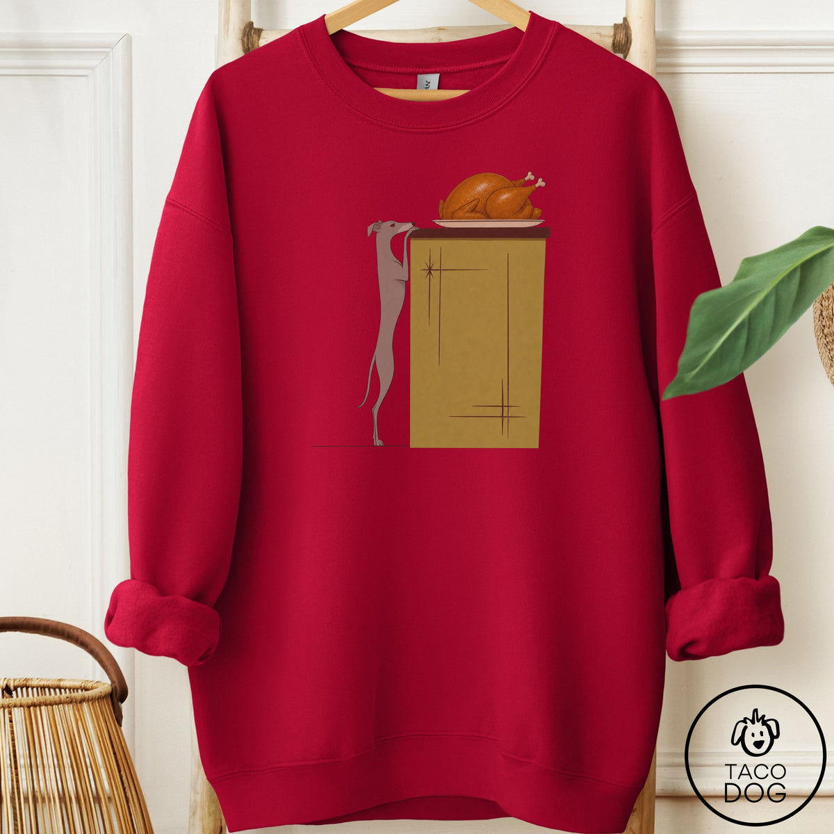 Italian Greyhound Whippet Turkey Sweatshirt Cardinal Red Taco-Dog