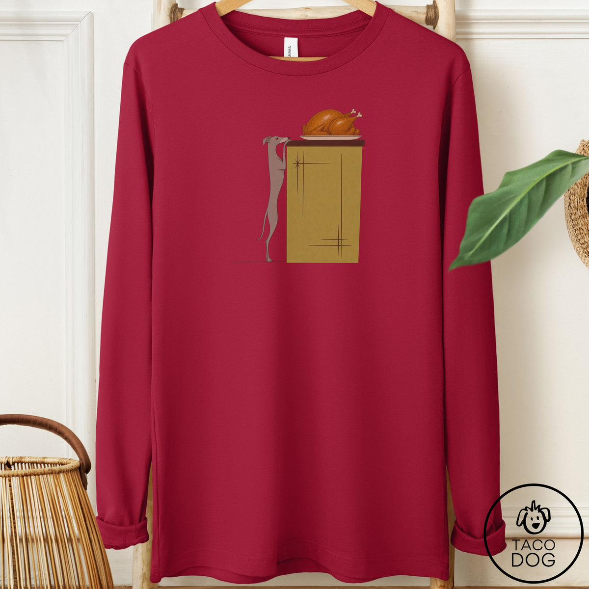 Italian Greyhound Whippet Turkey Long Sleeve Tee Cardinal Taco-Dog