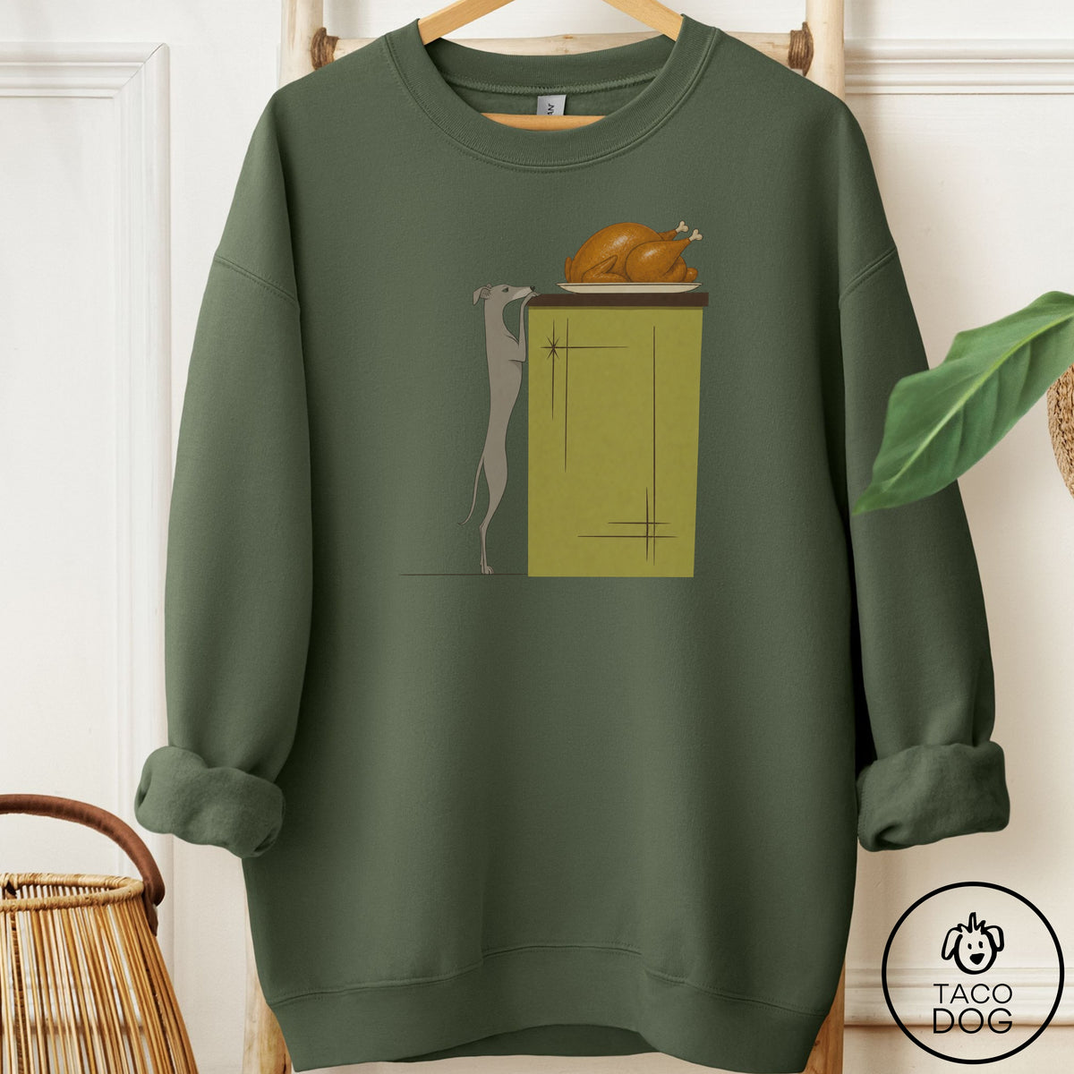 Italian Greyhound Whippet Turkey Sweatshirt Military Green Taco-Dog