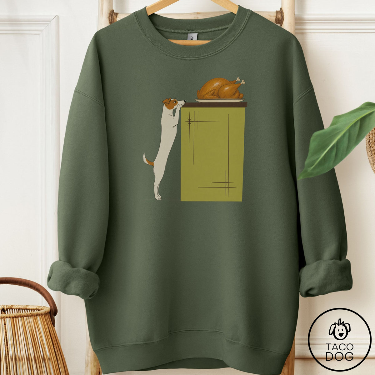 Jack Russell Turkey Sweatshirt Military Green Taco-Dog
