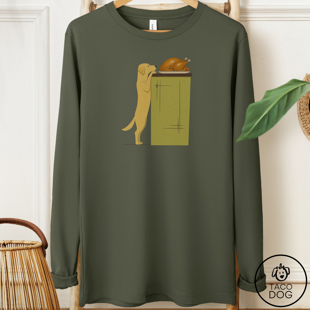 Labrador Retriever Turkey Long Sleeve Tee Military Green Taco-Dog