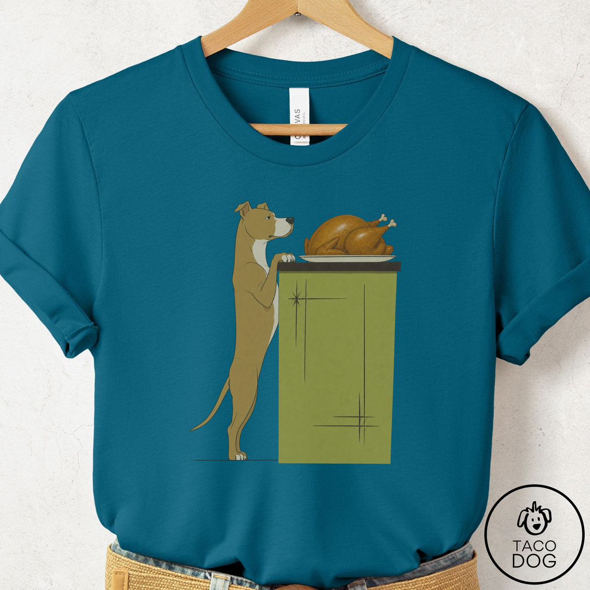 Pitbull Turkey T-Shirt Deep Teal Taco-Dog