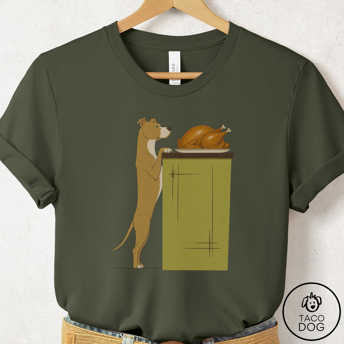 Pitbull Turkey T-Shirt Military Green Taco-Dog