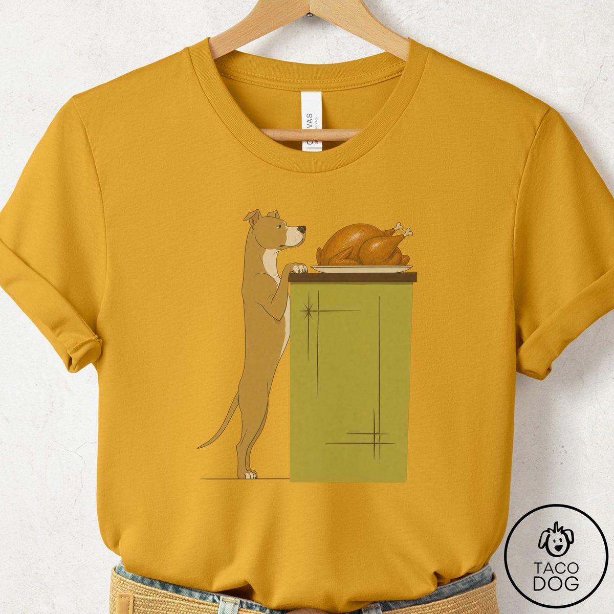 Pitbull Turkey T-Shirt Mustard Taco-Dog