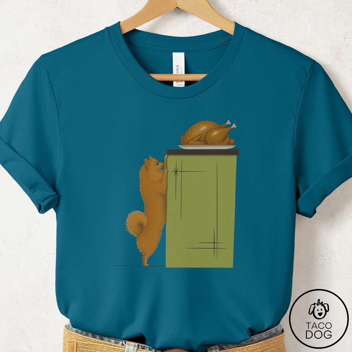 Pomeranian Turkey T-Shirt Deep Teal Taco-Dog