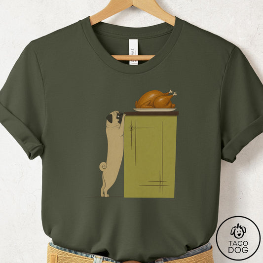 Pug Turkey T-Shirt Military Green Taco-Dog